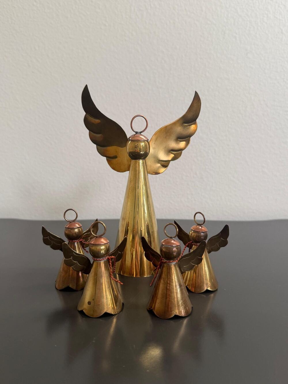 Vintage Brass Copper Angel Bells, Mixed Metal Holiday Angels, Set of 5